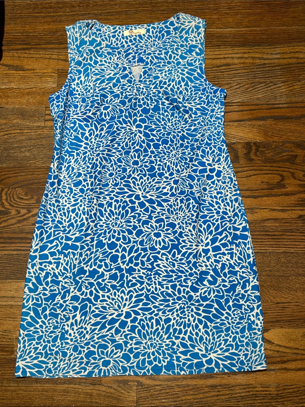 Aryeh Blue and White Floral Sleeveless Shift Dress